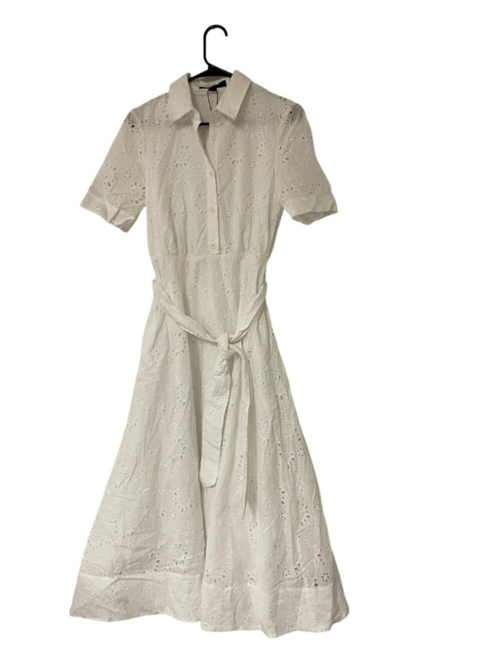 Zara Womens Shirt Dress XS White Embroidered Eyelet Belted Cotton 8223/087 NWT - Picture 2 of 14